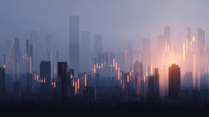 Fototapeta premium Minimalist Cityscape Visualization with Layered Forex Data Elements
