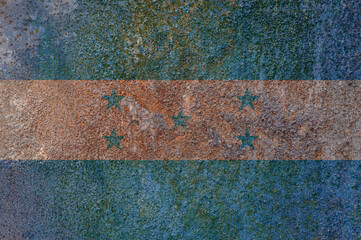 Honduras state flag on a metal surface. Dirty grunge Honduras flag.
