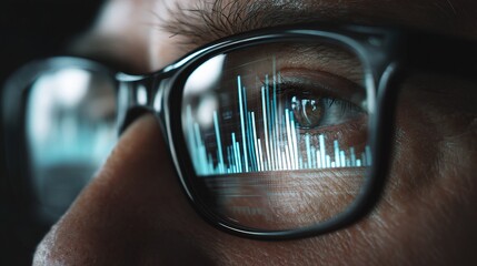 Person Watching Bar Chart Reflected in Eyeglasses Close-Up