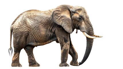 Obraz premium Side Profile of an Elephant in Artistic Realism: A Harmonious Blend of Texture, Grace, and Expression Captured Against a Minimalist White Backdrop, Celebrating Nature’s Wisdom Through Ink and Imaginat