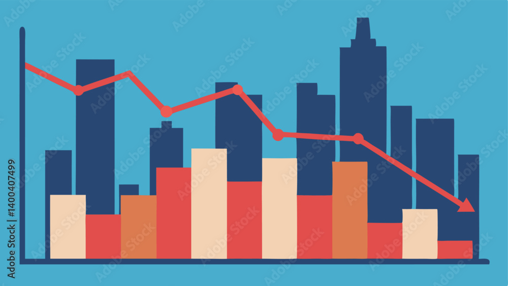 Poster housing market graph a simple line graph showing rising rent prices over time against the backdrop o