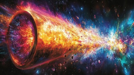 Colorful cosmic explosion showcasing vibrant galaxies, stars, and celestial bodies within a vast universe, highlighting the beauty of deep space phenomena