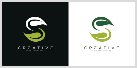 Initial letter S monogram logo with leaf design