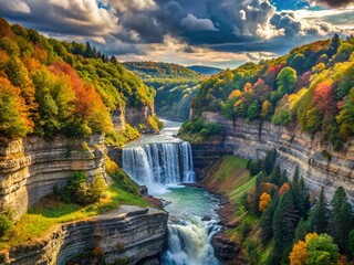 Fototapeta premium Majestic Letchworth State Park Gorge, New York Waterfall Landscape Photography