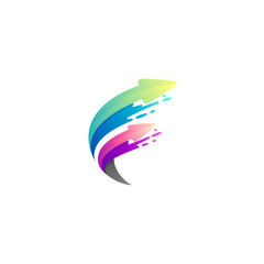 Abstract F logo with arrow design company, swoosh logo colorful