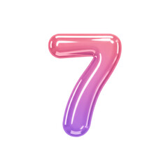 Pink and Purple Glossy Number Seven on Transparent Background