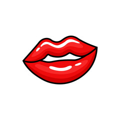 Red lips vector flat isolated without background with black outline. Vector illustration