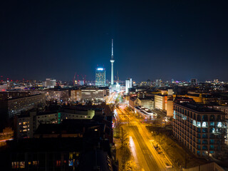 Berlin at night with the TV tower | from the air
