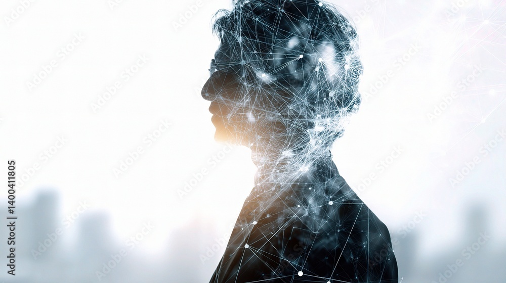 Poster digital hologram of global business network in futuristic setting
