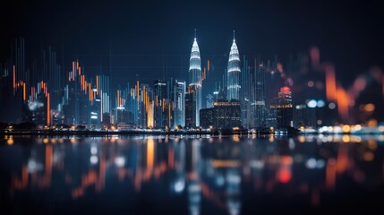 Obraz premium Double Exposure of Night City Skyline with Abstract Effects
