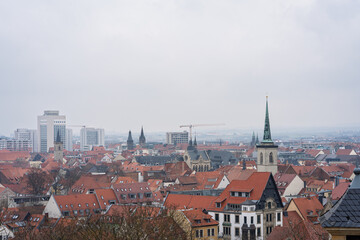 Elevated View of Erfurt with Church Spires and Rooftops on a Cloudy Day, Germany, Erfurt, Mar-15-2025