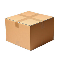 Brown cardboard box on white. Perfect for shipping, moving, packaging mockups, e-commerce product display. Studio shot, isolated on transparent background. 12x12x12 inches.
