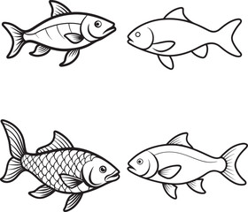 Fototapeta premium silver, sing danio, spadefish and stinging line art design