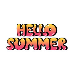 Hello summer in y2k style. Summer round text for posters, stickers, invitations isolated without background. Vector illustration 