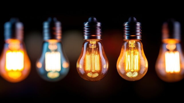 Warm, vintage Edison light bulbs illuminate a dark background with a soft glow. Their antique design creates a nostalgic ambiance, enhancing a cozy and inviting environment - Powered by Adobe