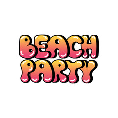 Beach party in y2k style. Summer round text for posters, stickers, invitations isolated without background. Vector illustration 