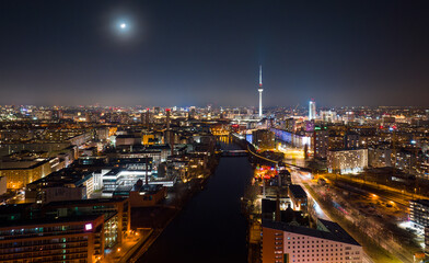 Berlin at night with the TV tower   from the air © Moritz Kertzscher