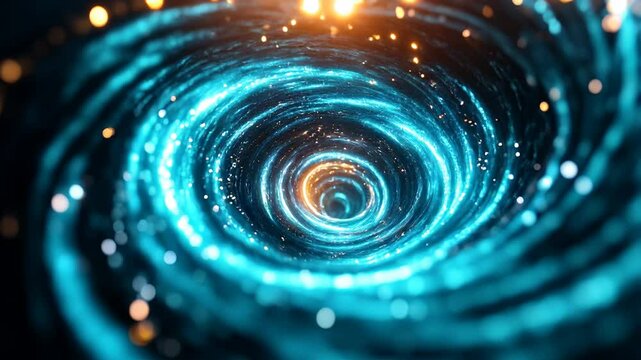 Abstract Swirling Vortex of Light and Energy - A mesmerizing digital video of a vibrant teal and orange vortex