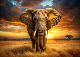 Fototapeta premium Majestic African Elephant Portrait, Wildlife Photography, Savannah Landscape