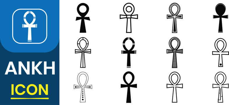 Ankh icon vector set. Egyptian cross hieroglyph and symbol ankh icon. eternal wisdom in ancient Egyptian culture. Coptic cross eternal wisdom and protective key vector illustration.