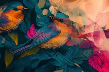 Obraz premium multi-layer printing, inner glow, birds color scheme, holiday card ultra hd