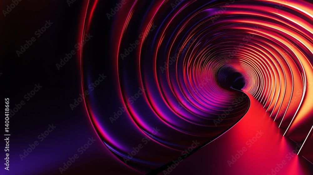Poster abstract illustration of swirling light patterns in vibrant shades of purple and red, creating a mes