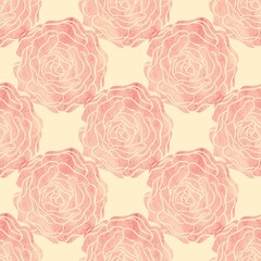 A pattern of pink roses is shown on a white background