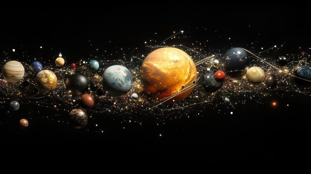 Exploration of the solar system showcasing planets, moons, and stars in a vast cosmic expanse during a breathtaking celestial event