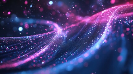 Obraz premium Abstract Pink and Blue Glowing Waves of Light Particles