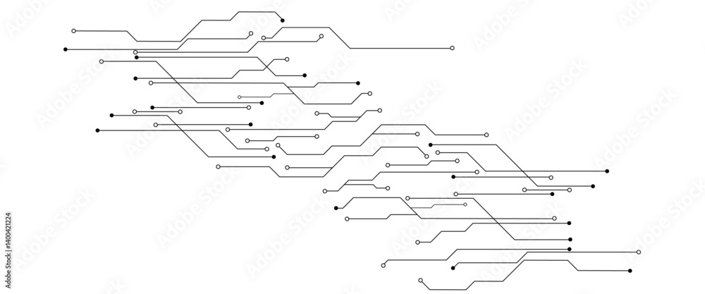 Poster Vector circuit board pattern for technology background. White Abstract geometric dots and lines connection circuit concept.