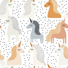 Seamless unicorn pattern wallpaper background featuring birds ideal for playful decor
