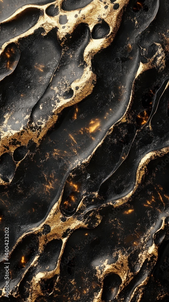 Aufkleber captivating black and gold abstract texture with flowing organic shapes and shimmering highlights cr