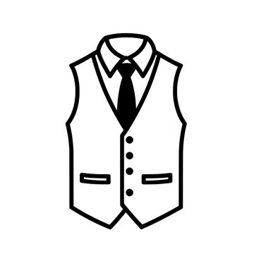 recommend clip art: Formal business vest icon with shirt and tie in black and white line art style for fashion and clothing design