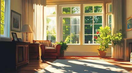 Fototapeta premium A sun-drenched living room filled with natural light.
