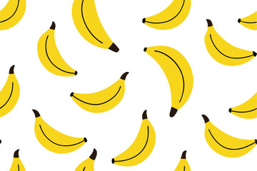 Seamless Banana Pattern on White, Repetitive Yellow Fruit Design, Food Motif, Tropical Theme