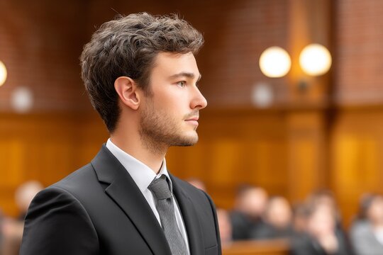 A legal intern observing a trial from the gallery