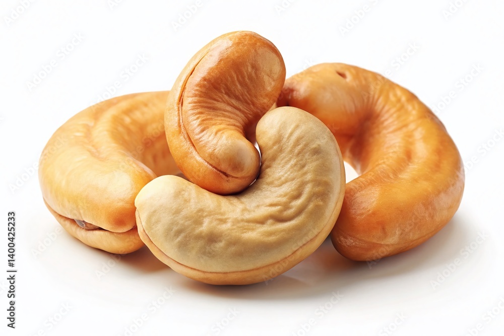 Poster macro photo of isolated cashew nuts on white background - high resolution stock image
