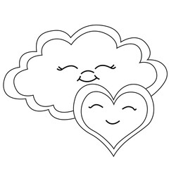 Cute cartoon hand drawn vector Physical and Emotional Bonding heart and cloud outline.