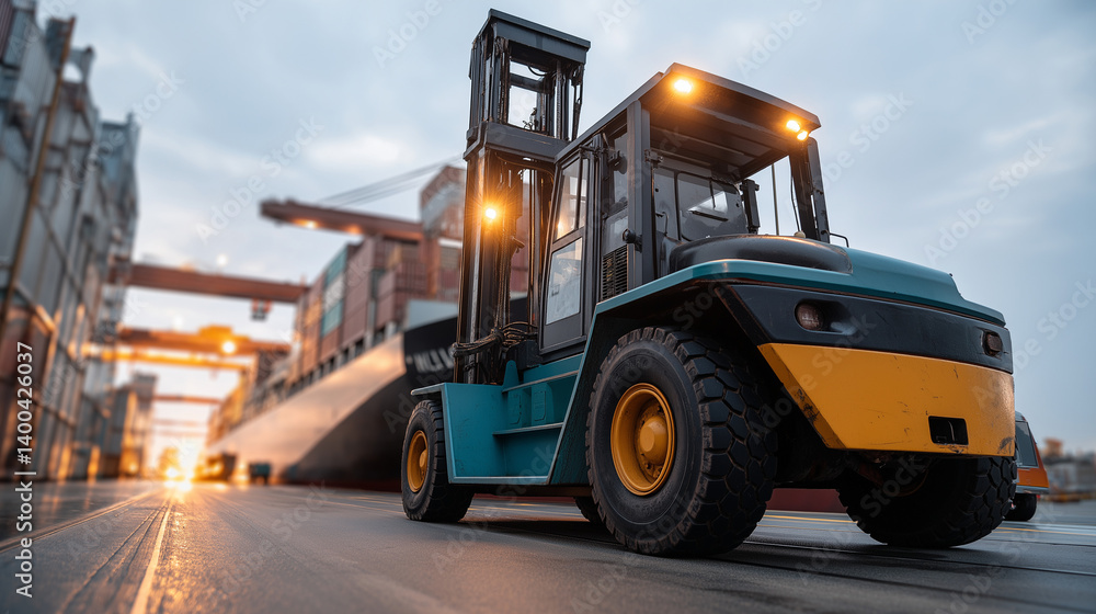 Poster efficient cargo handling at a busy shipping dock