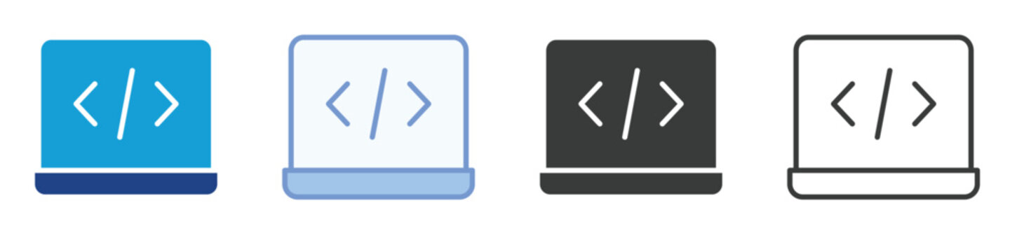 Laptop Programing Icons Collection &ndash; Multiple Vector Styles Icons