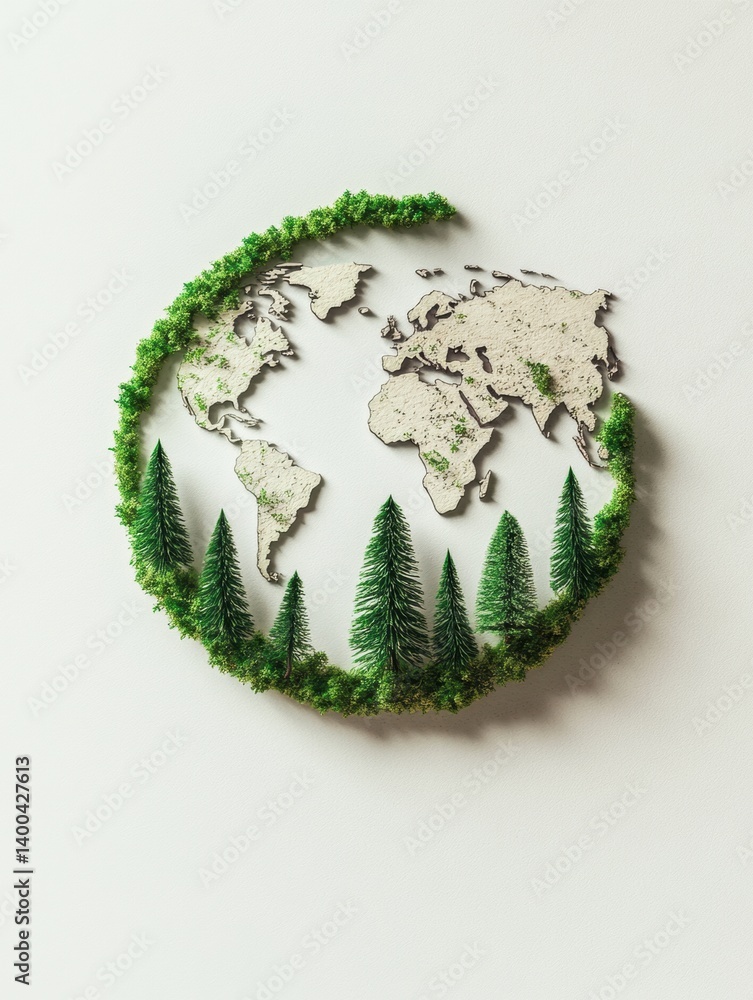 Poster minimal earth outline with trees represents harmony between nature and design in modern art