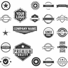 Obraz premium Vintage badge. Retro brand name logo badges, company label and hipster frame vector illustration set 