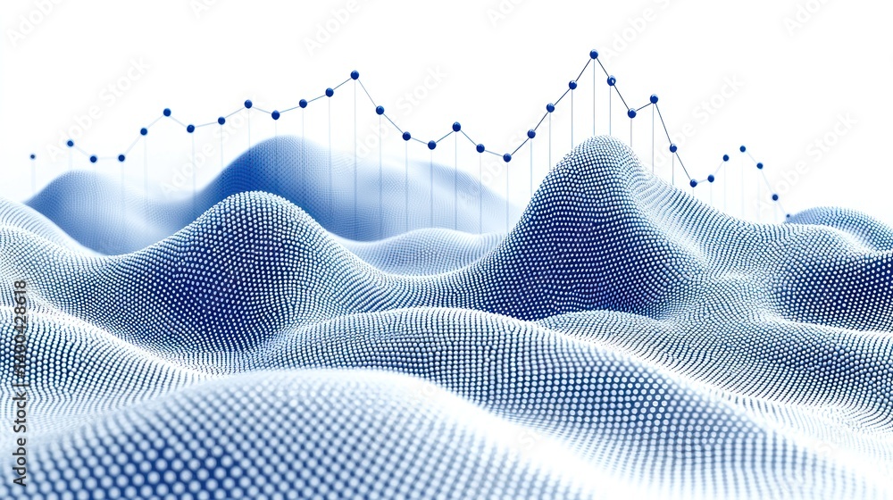 Poster abstract blue data visualization: 3d graph over dynamic wave terrain