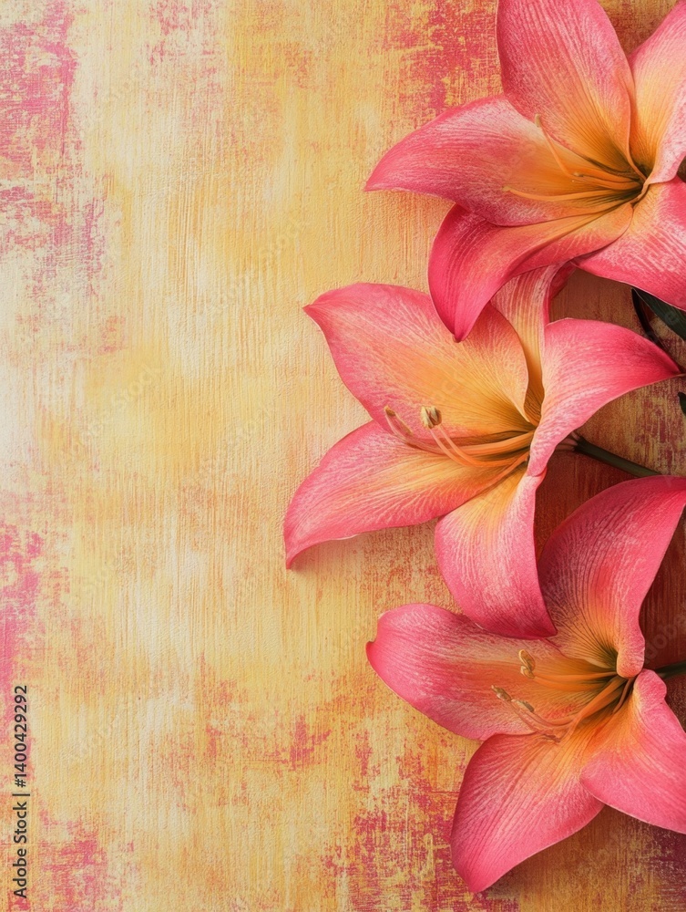 Poster elegant amaryllis blossoms on textured backdrop creating a serene botanical composition and soft lig