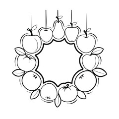 hanging fruit baubles line art vector illustration.eps