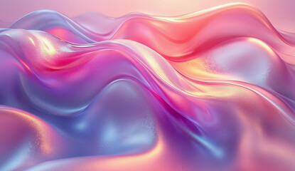 Fototapeta premium Abstract 3D holographic background with colorful flowing waves in pink and blue hues, creating a soft and vibrant effect
