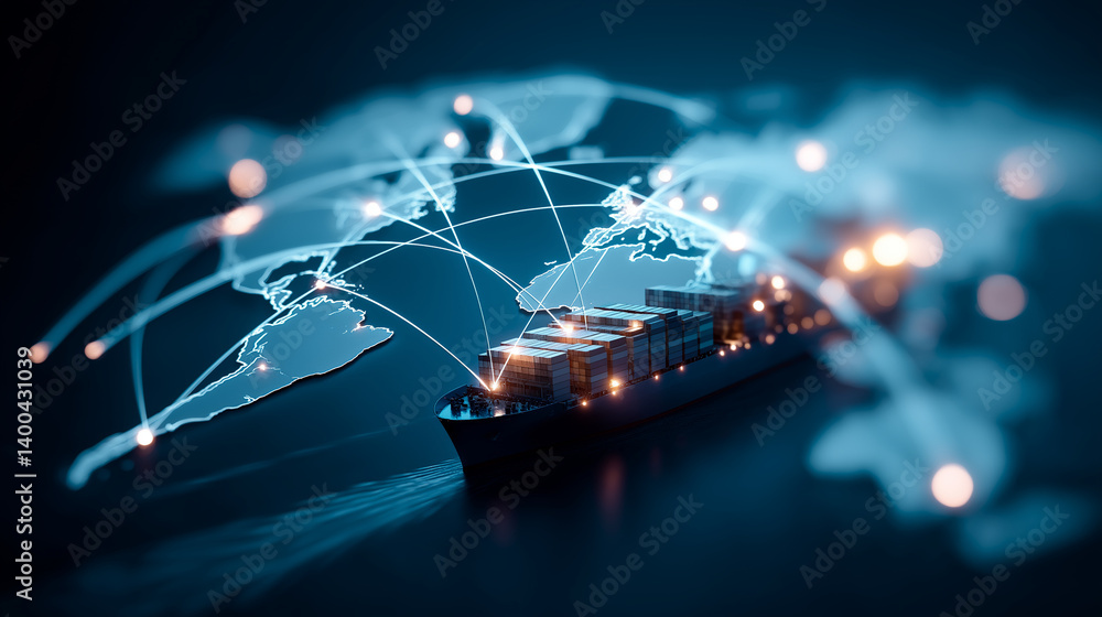 Poster global logistics network shipping efficiency map with connectivity