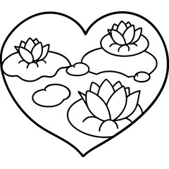 Lily Pad Heart Pond - Elegant Line Art