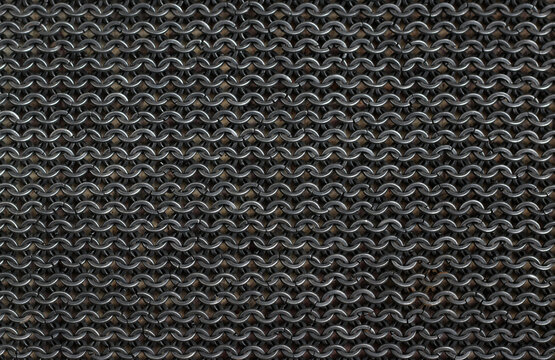 The texture of chain mail made of steel washer-grover rings