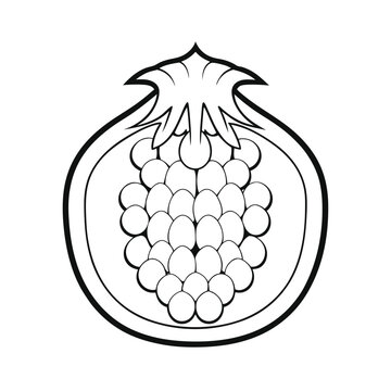 black and white pomegranate fruit cut open clip art preview